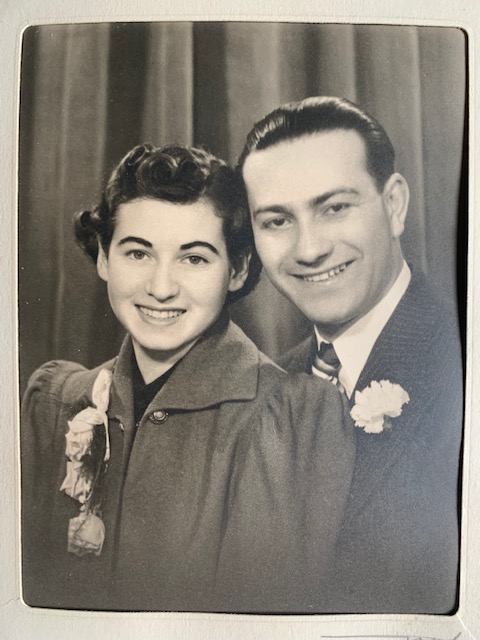 a black and white portrait of the young couple, Edith and Max Macara