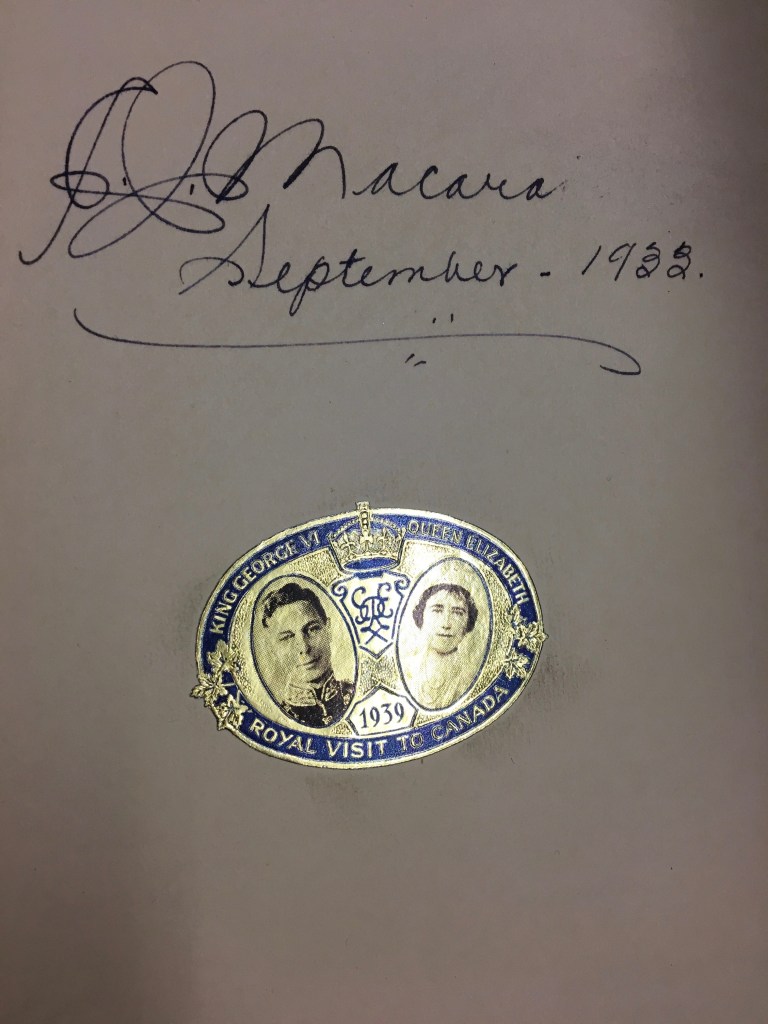 The back of the photo of Edith and Max Macara dated September 1933 with a seal "Royal visit to Canada 1939"