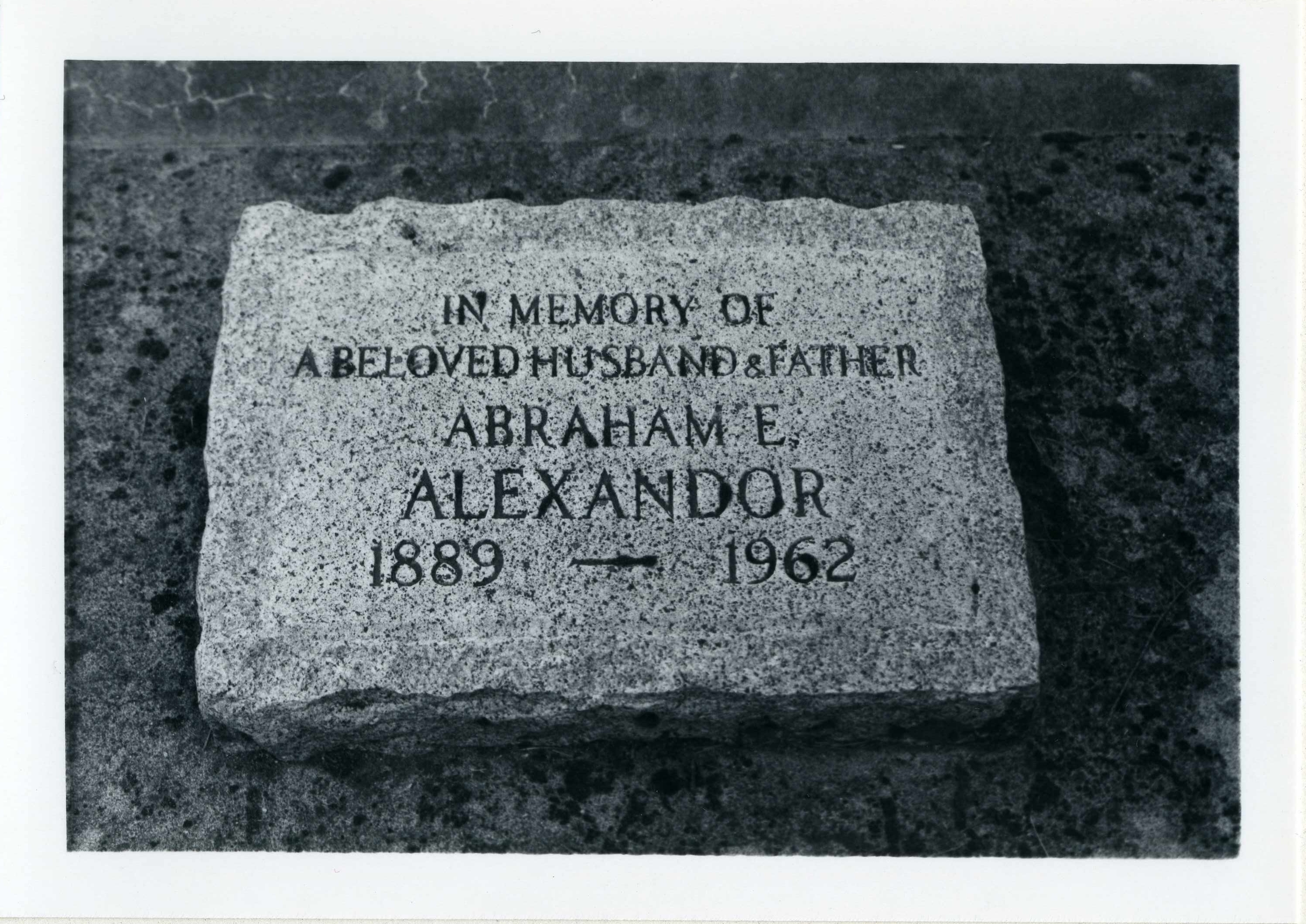 black & white photo of grave marker