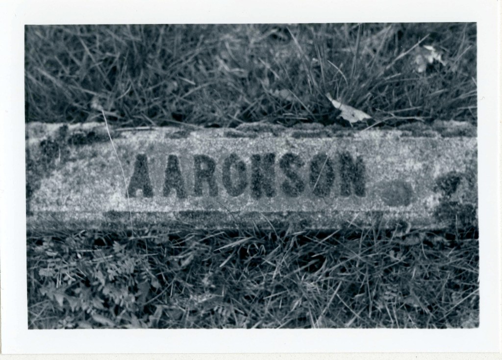 black and white photo of the Aaronson grave marker taken c.1984