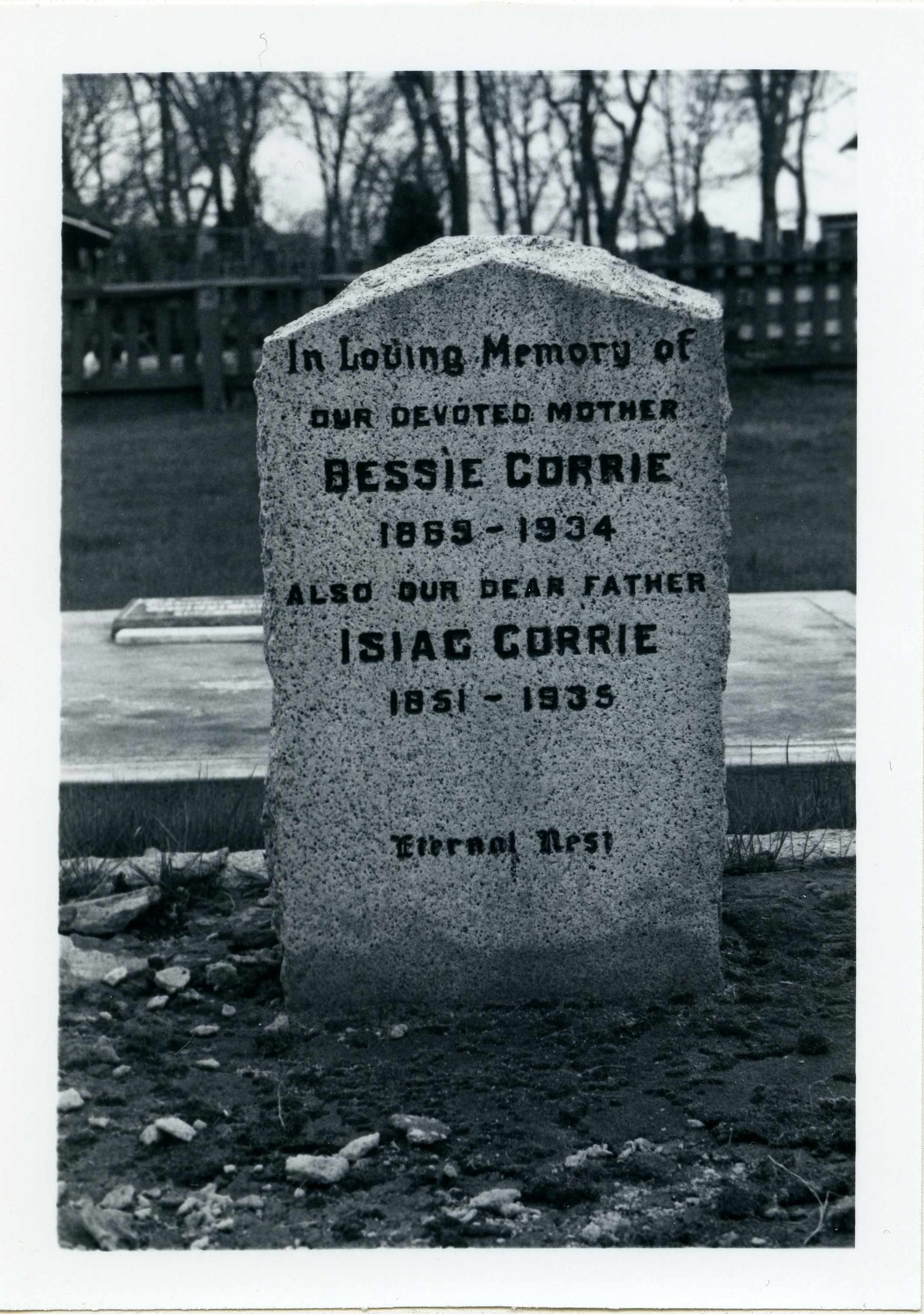 black & white photo of grave marker
