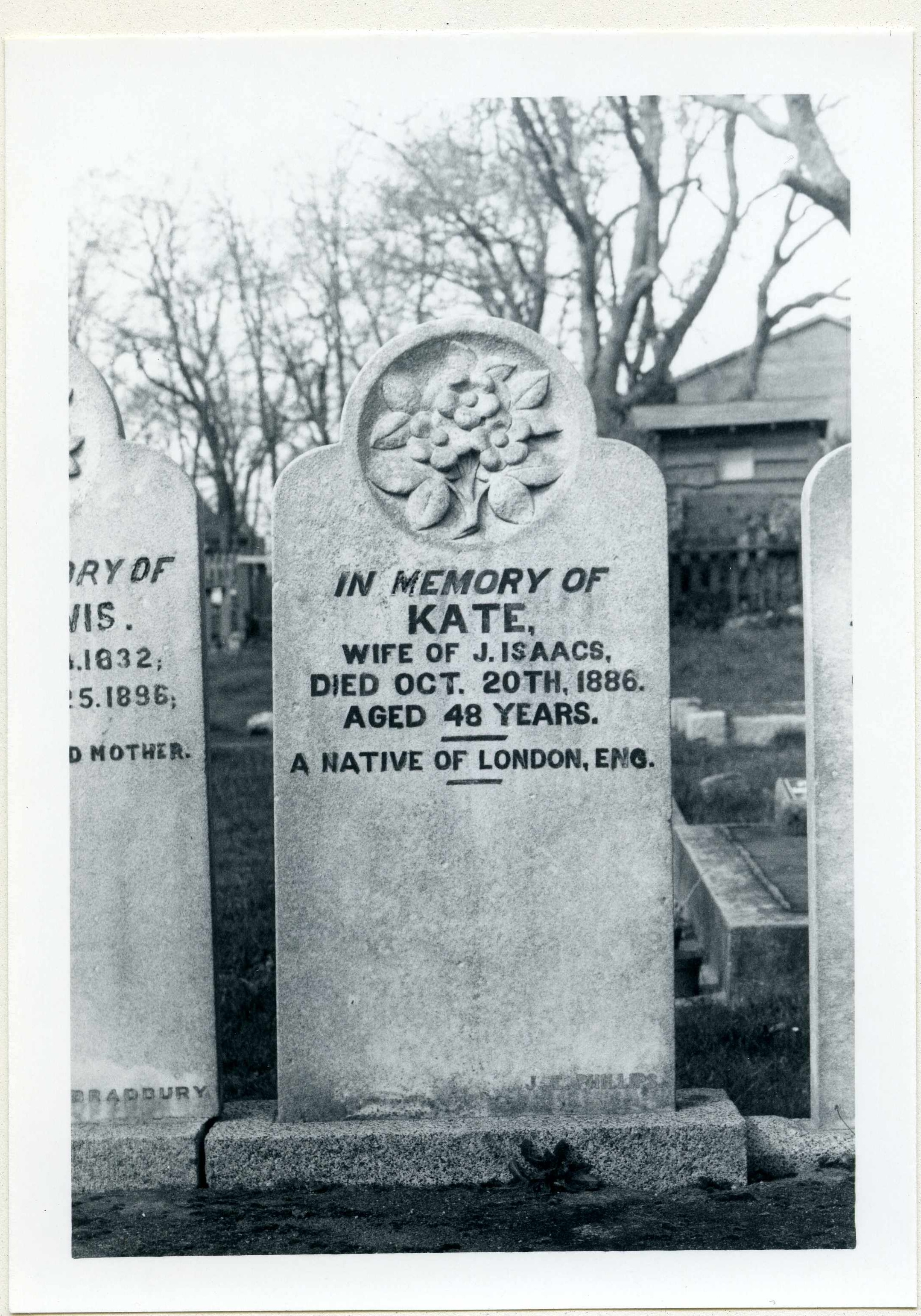 black & white photo of grave marker