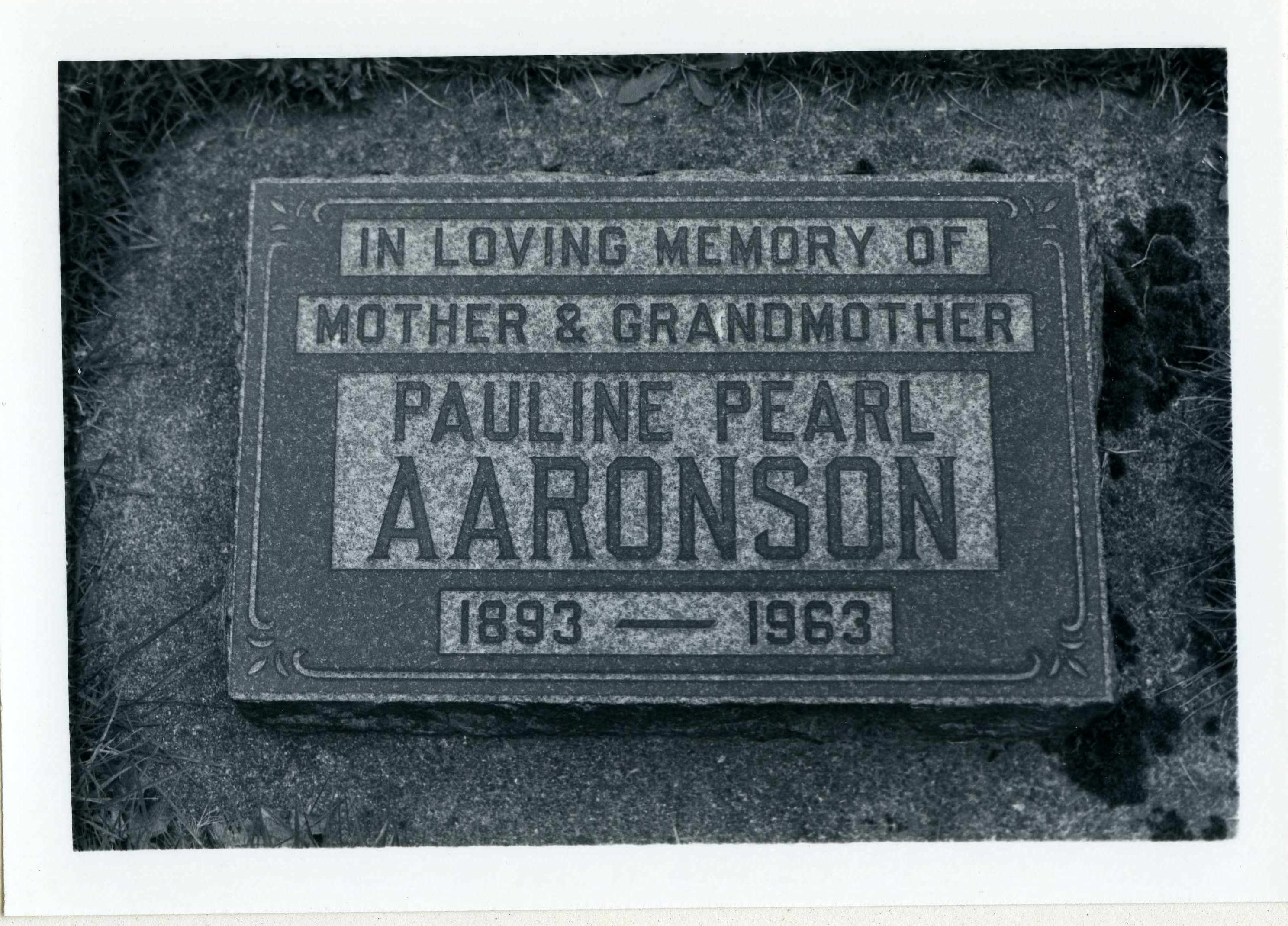 black & white photo of Pauline Aaronson grave marker C.1984