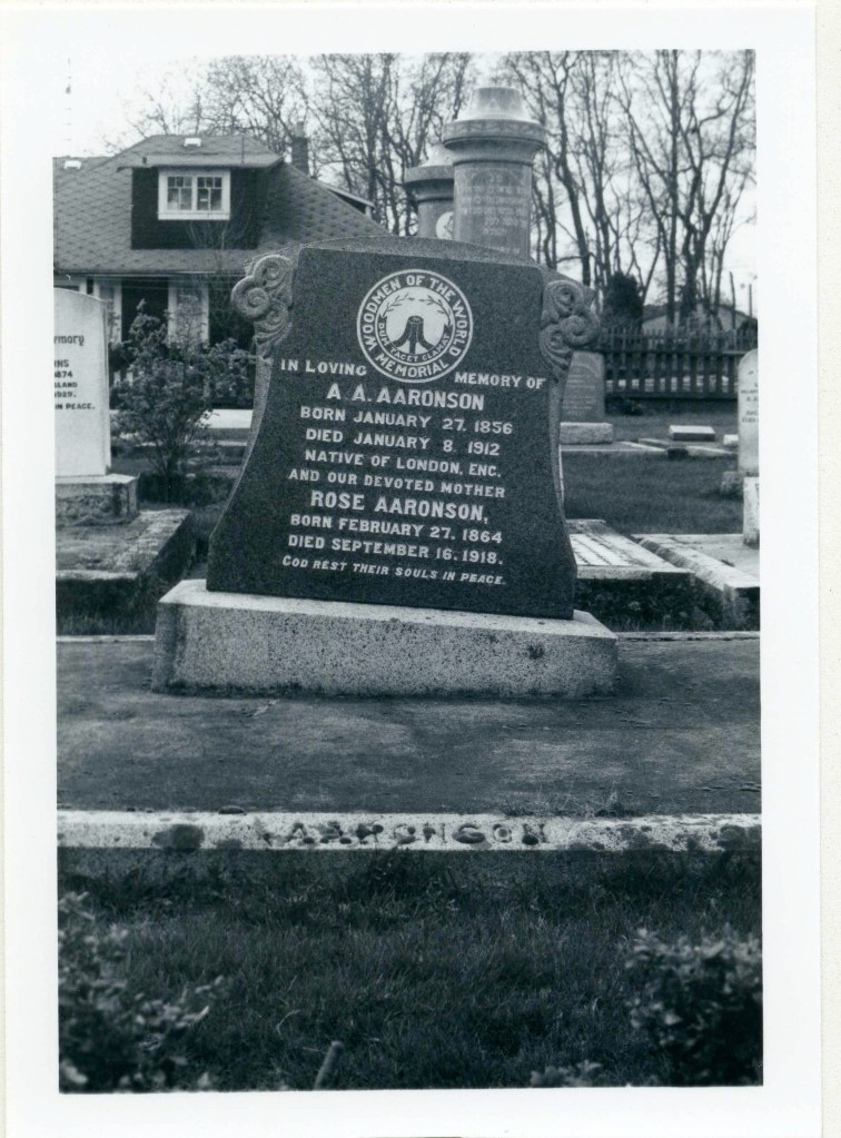 black & white photo of the Aaronsons' grave marker taken c.1984