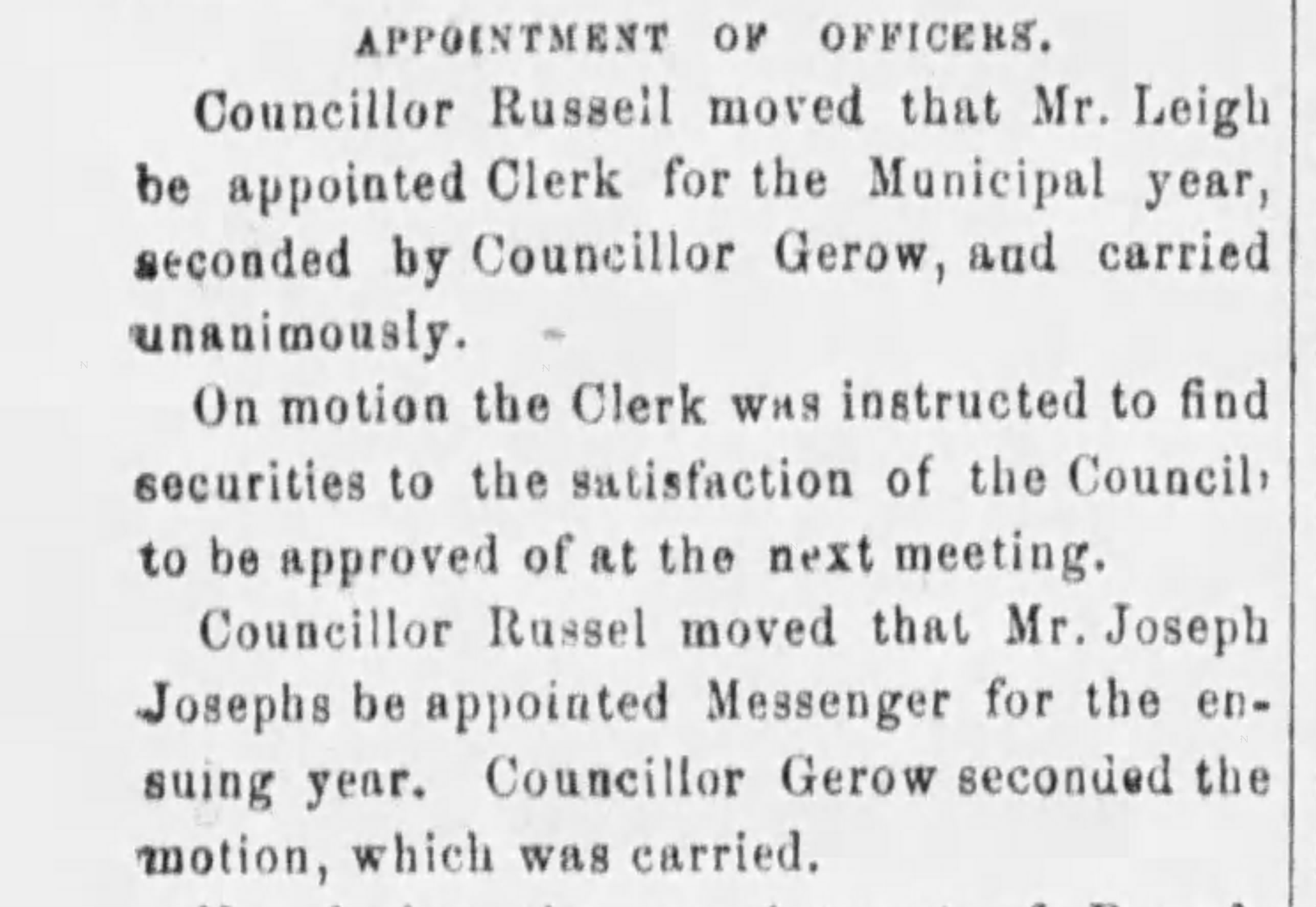 Victoria Daily Standard November 23, 1879 Joseph Josephs hired as Messenger