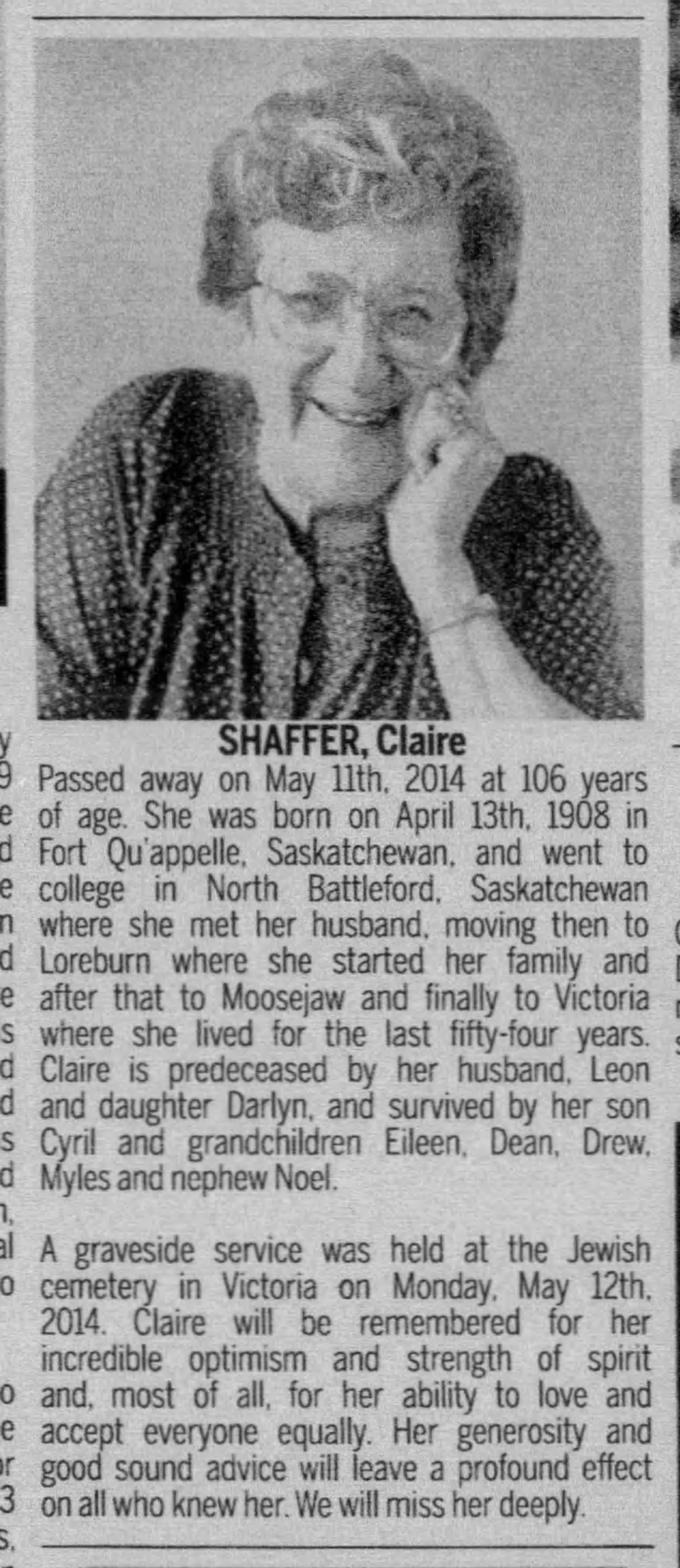 Obit for Claire Shaffer