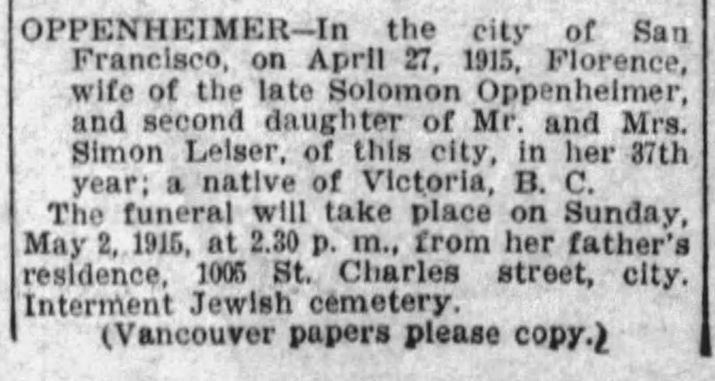 obit for Florence Oppenheimer