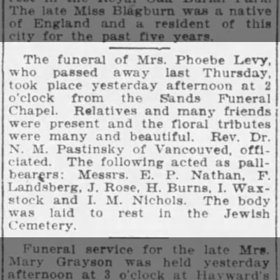 Obituary for Phoebe Levy