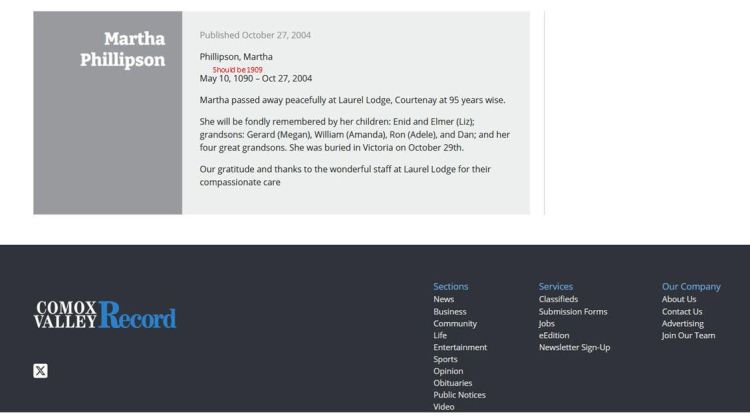 Martha Phillipson death announcement