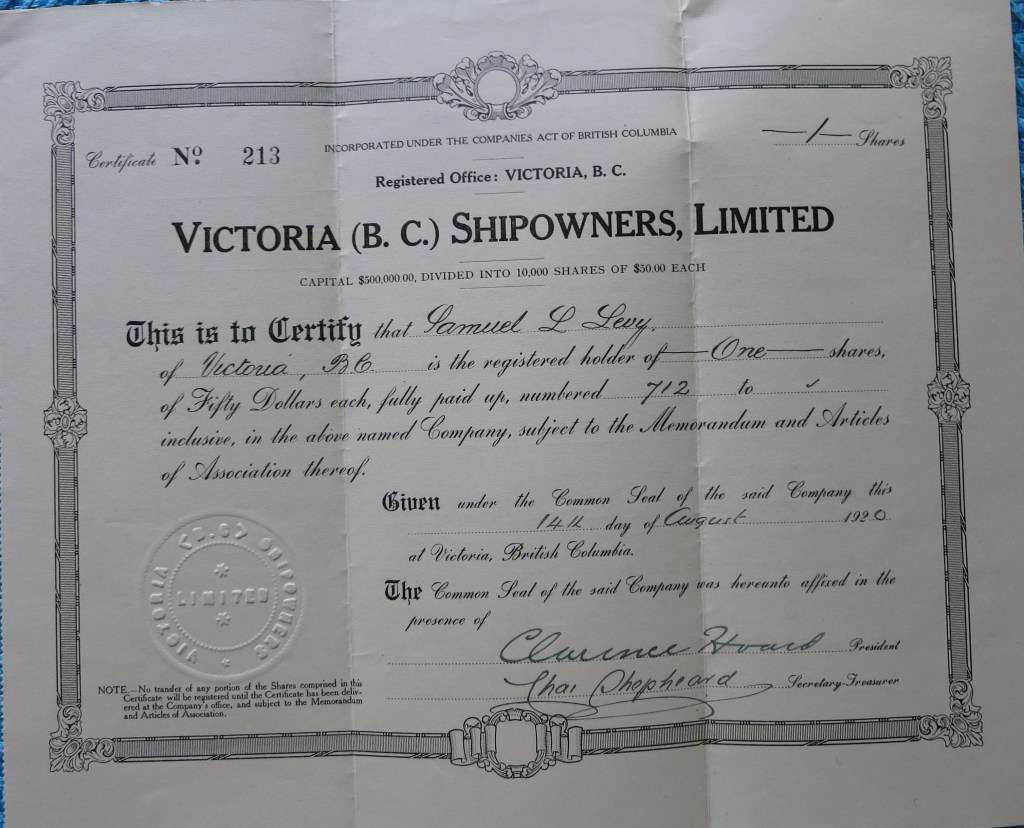 front of stock held by Samuel Levy