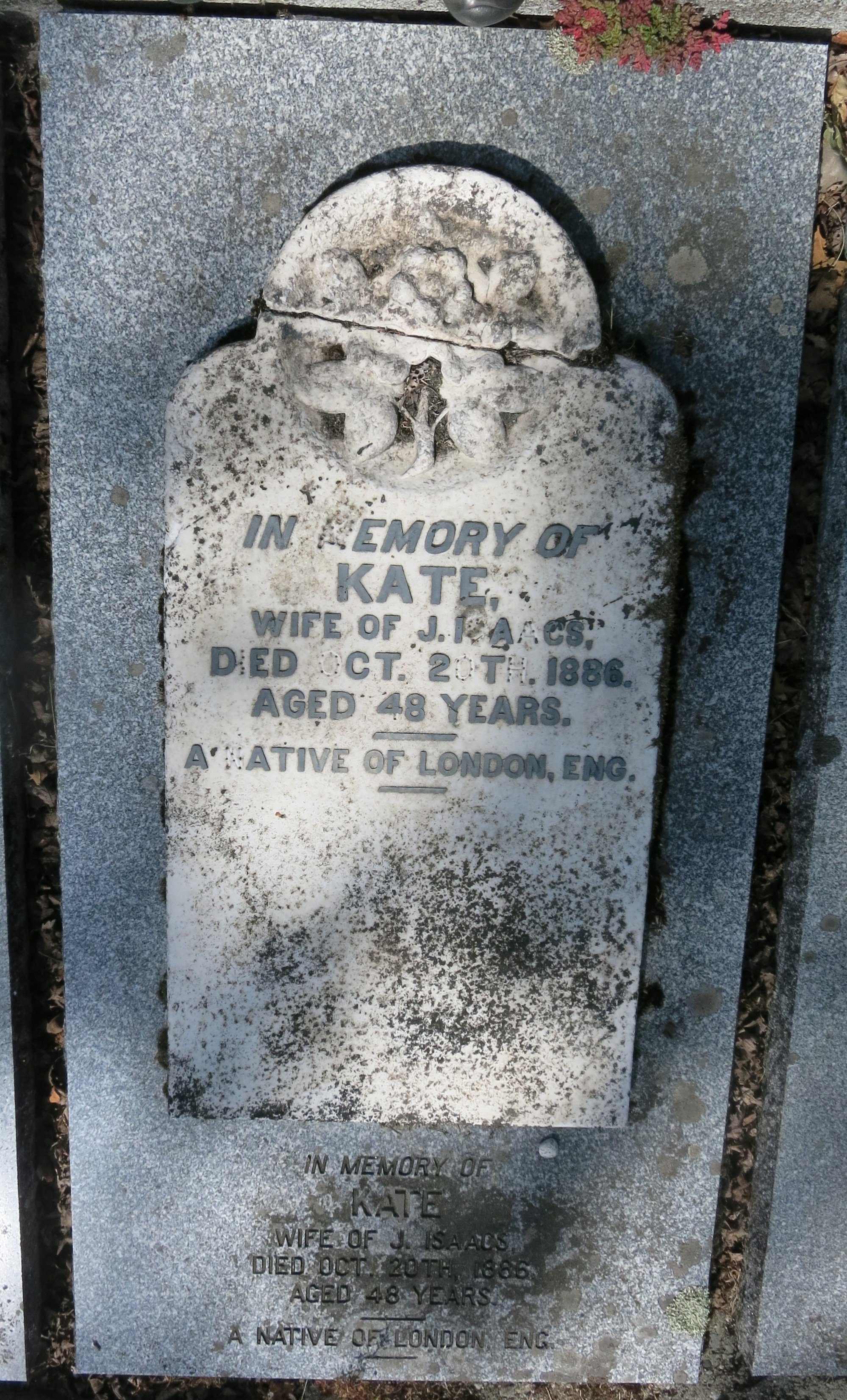 gravestone of Catherine “Kate” Hart Isaacs